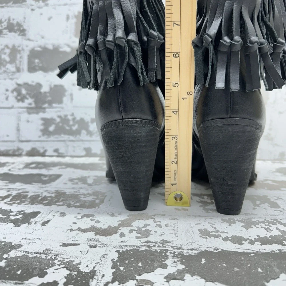 Zodiac Donna Western Boots Womens 7.5M‎ Black Leather Fringe Durable Traction
